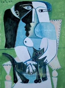  assise obras - Femme au chat assise dans un fauteuil 1964 Cubismo